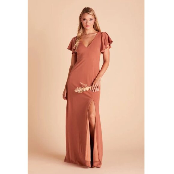 Birdy Grey Hannah Empire Dress Crepe Terra Cotta Sz Medium Womens Short Sleeve V - Picture 1 of 16